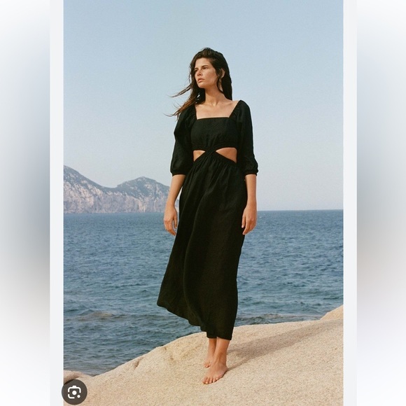 Vitamin A Cierra Cut Out Dress - Black EcoLinen New with Tags! - Picture 5 of 10
